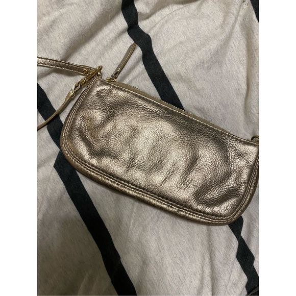 Michael Kors Gold Metallic Double Pocket Mini Purse Handbag Wristlet Wallet - Picture 8 of 8